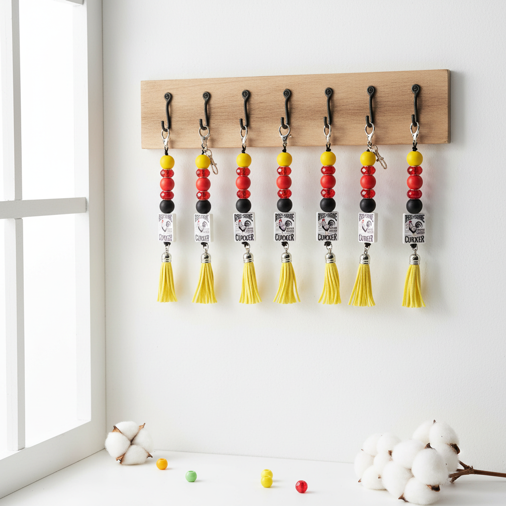 Rise and Shine Mother Cluckers Keychain – Red, Yellow & Black Beaded Farmhouse Accessory | Chicken Lover