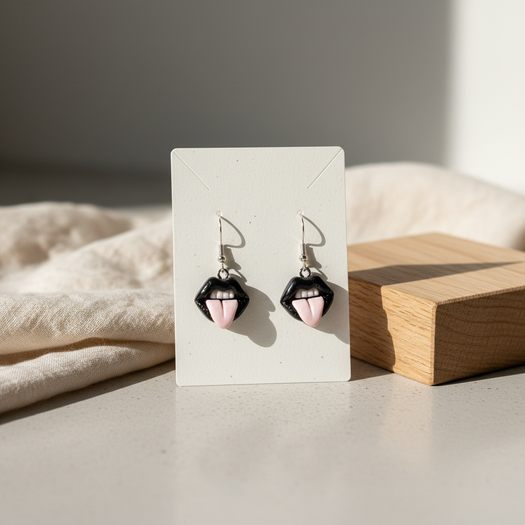 Goth Tongue Out Earrings: Handmade Polymer Clay, Edgy Jewelry