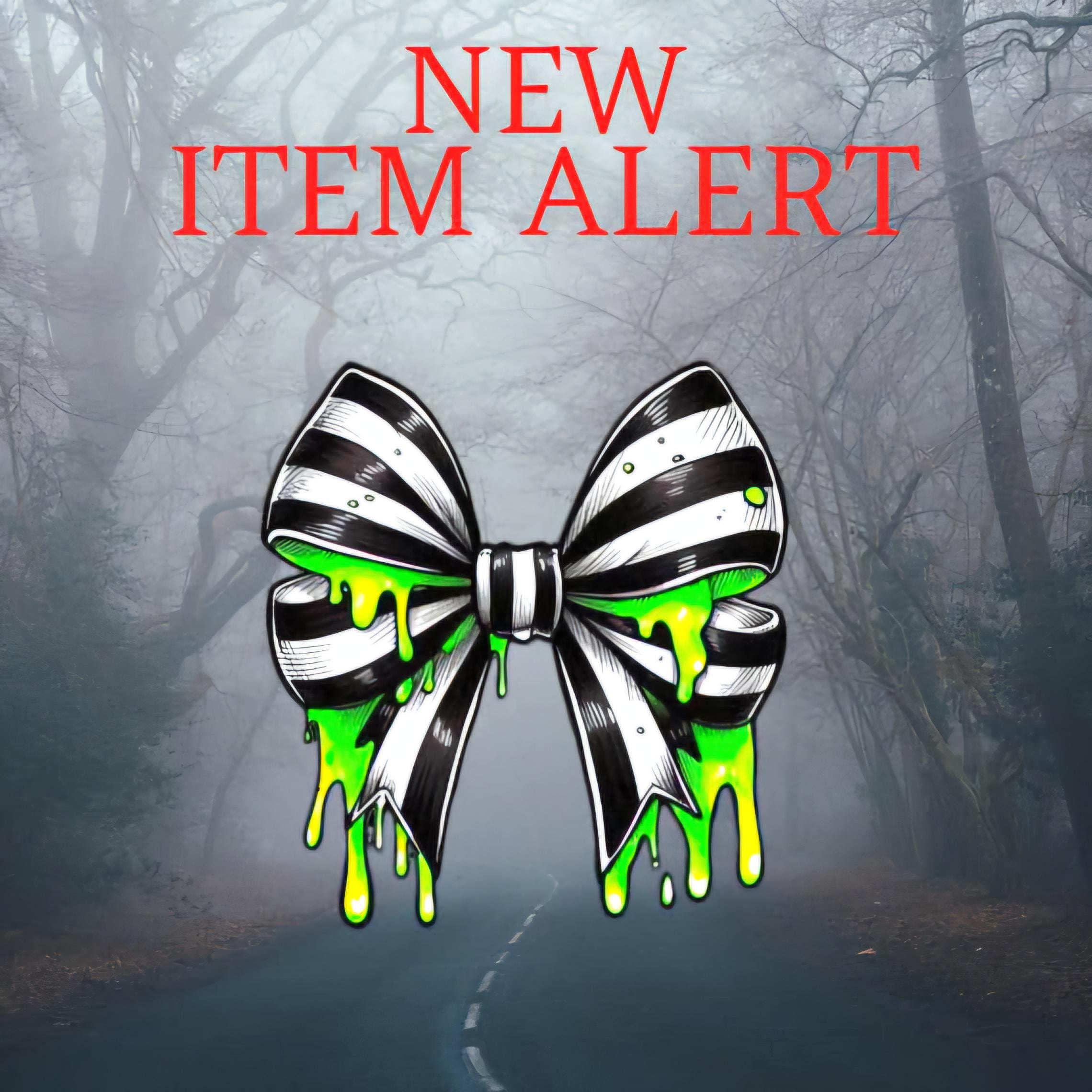 Gothic Bow Vinyl Sticker: Black & White Stripes with Neon Green Slime