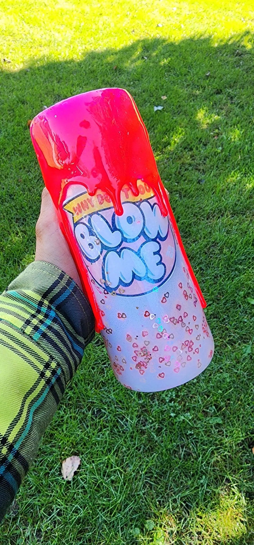 Funny Bubble Gum Wrapper Tumbler: Hot Pink Glitter Drip Epoxy Cup