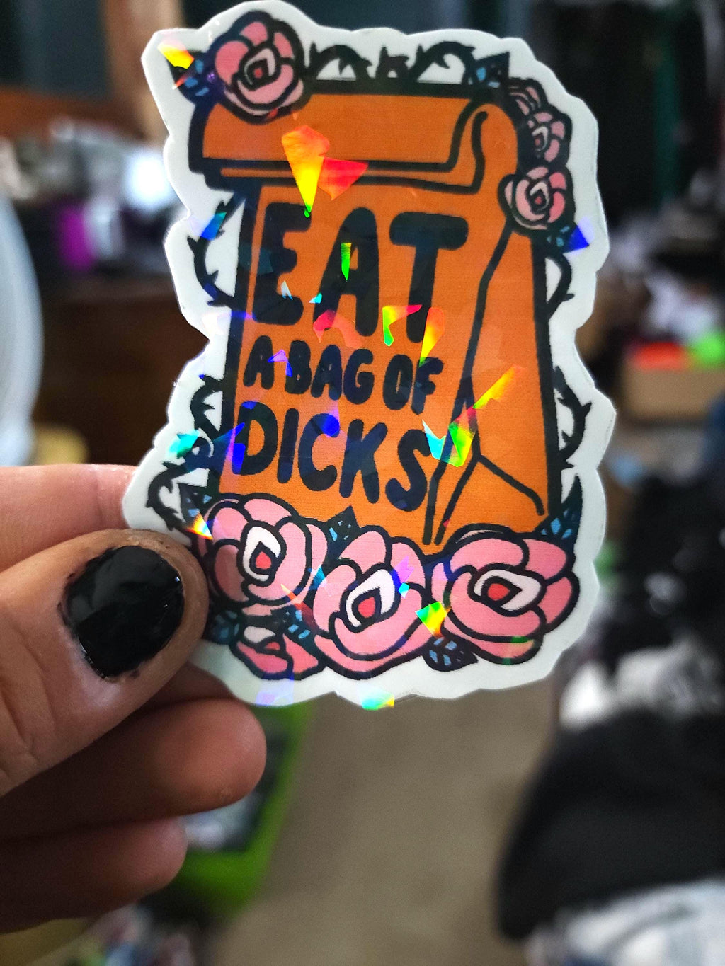 Sarcastic Floral Sticker: "Eat a Bag of Dicks" Vinyl Decal ** Set of 2**