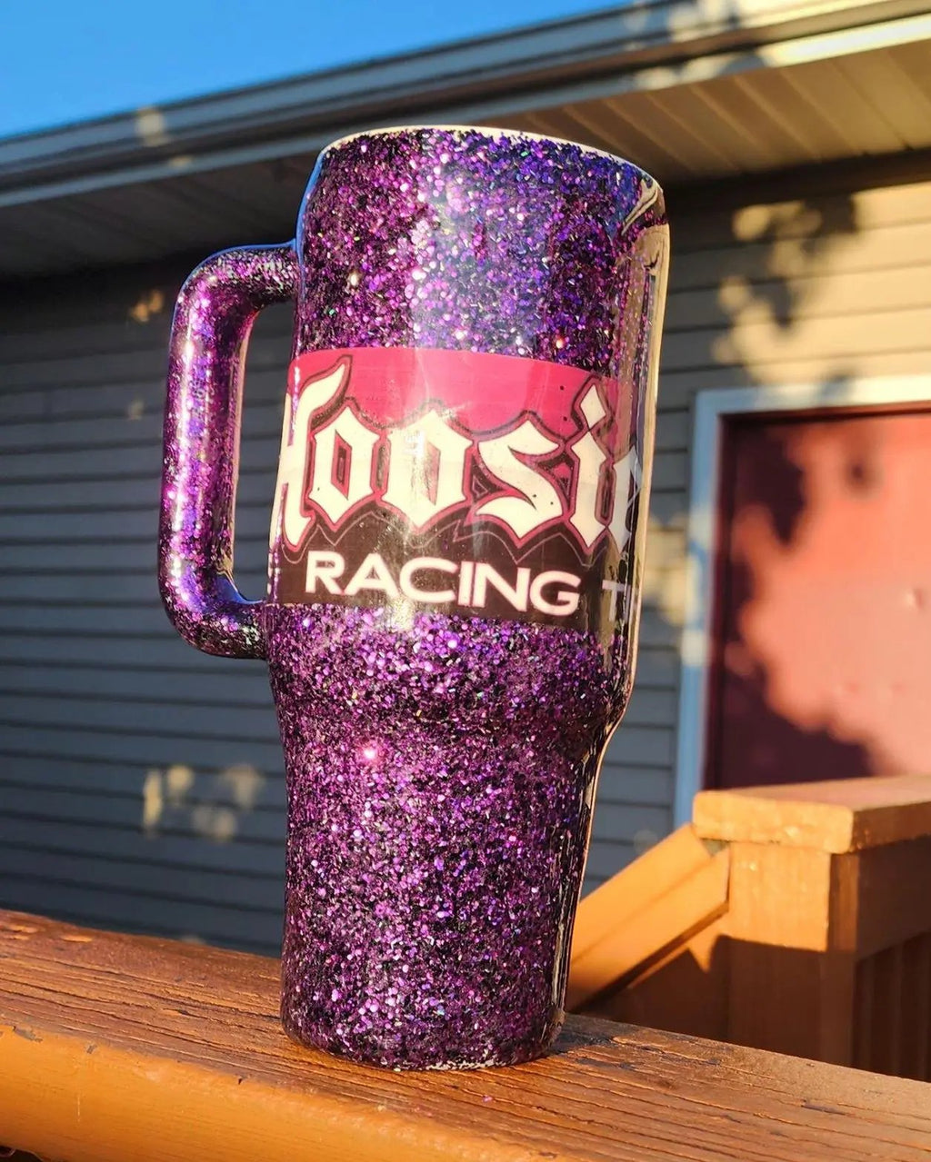Hoosier Racing Tire Tumbler: Purple Glitter 40oz Drag Racing Cup