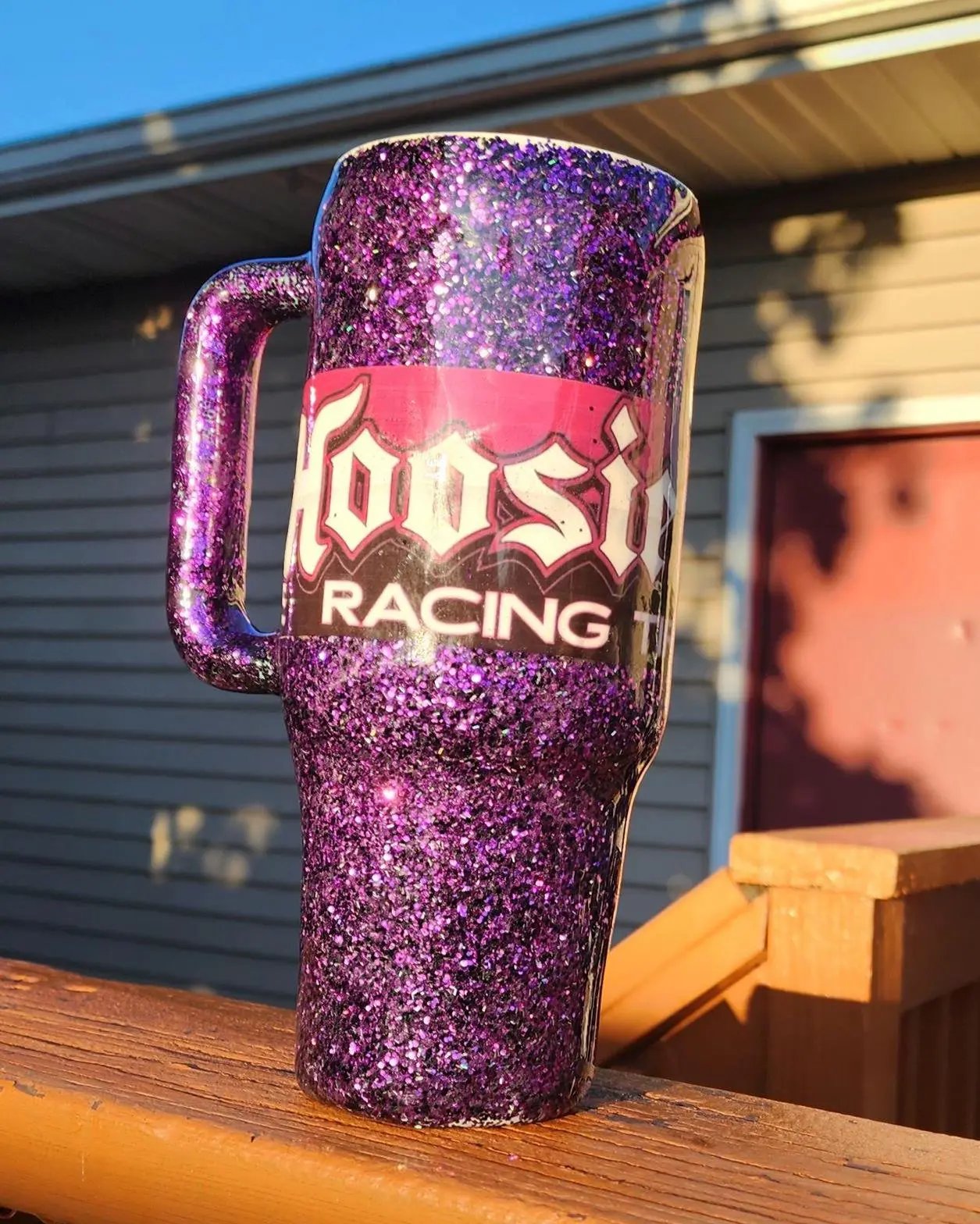 Hoosier Racing Tire Tumbler: Purple Glitter 40oz Drag Racing Cup