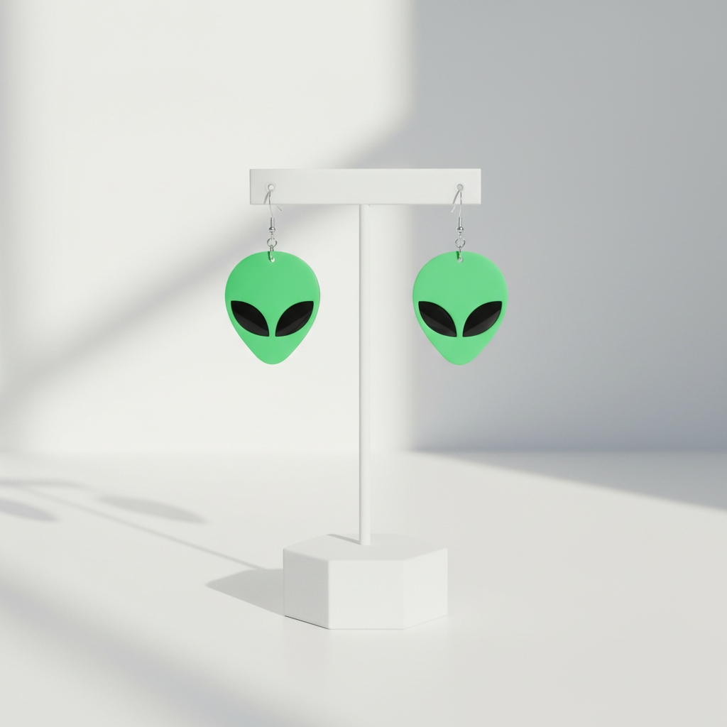 Green Alien Dangle Earrings: Handmade Sci-Fi Jewelry