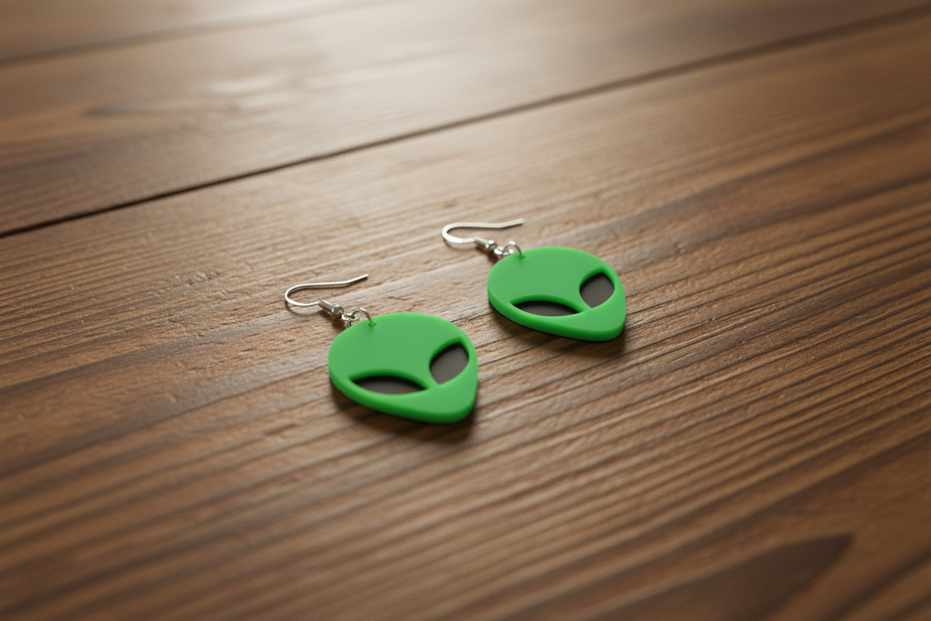 Green Alien Dangle Earrings: Handmade Sci-Fi Jewelry