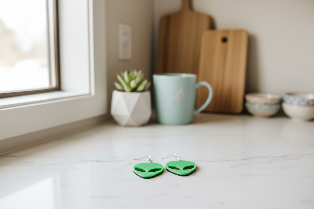 Green Alien Dangle Earrings: Handmade Sci-Fi Jewelry