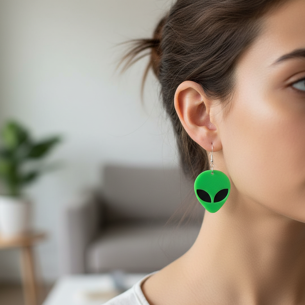 Green Alien Dangle Earrings: Handmade Sci-Fi Jewelry