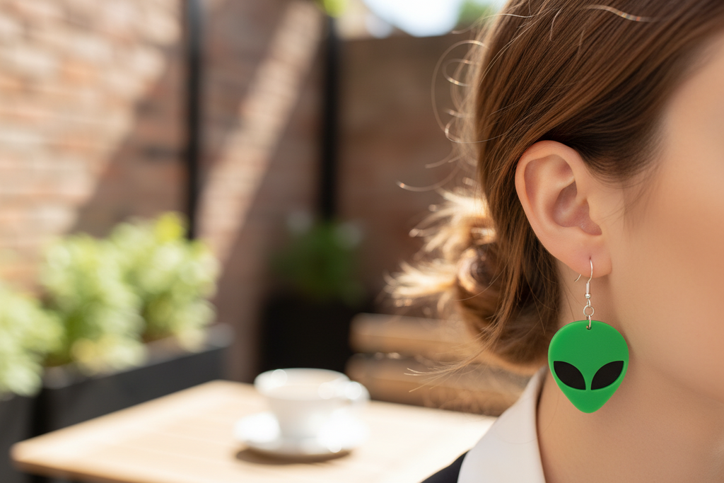 Green Alien Dangle Earrings: Handmade Sci-Fi Jewelry