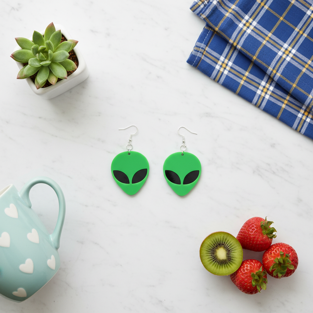 Green Alien Dangle Earrings: Handmade Sci-Fi Jewelry