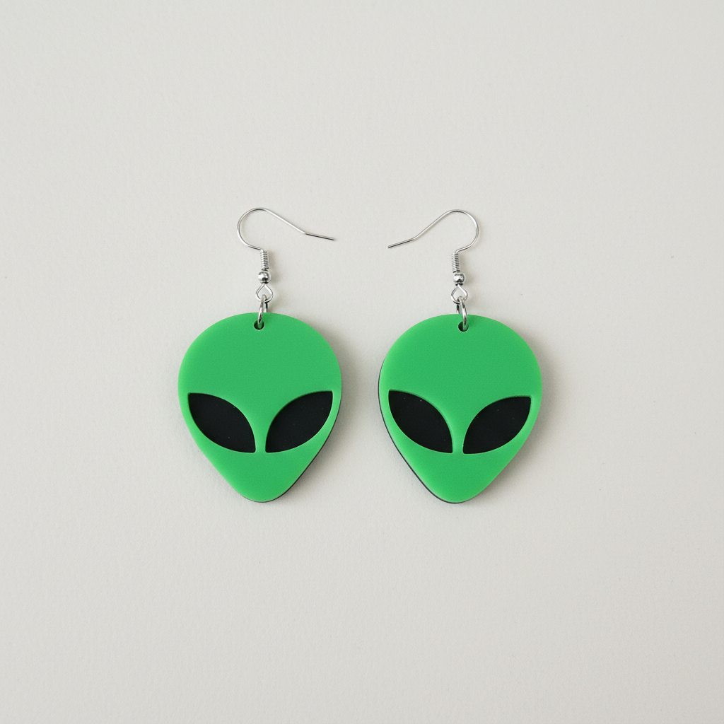 Green Alien Dangle Earrings: Handmade Sci-Fi Jewelry