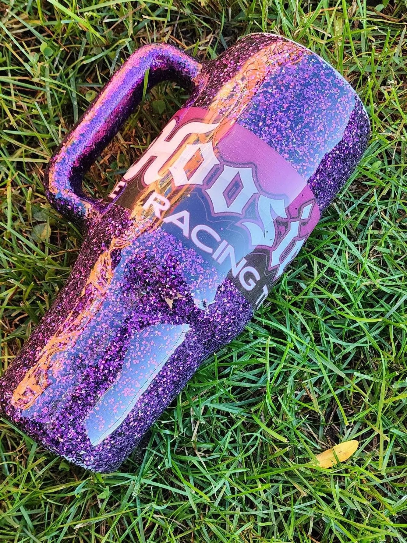 Hoosier Racing Tire Tumbler: Purple Glitter 40oz Drag Racing Cup