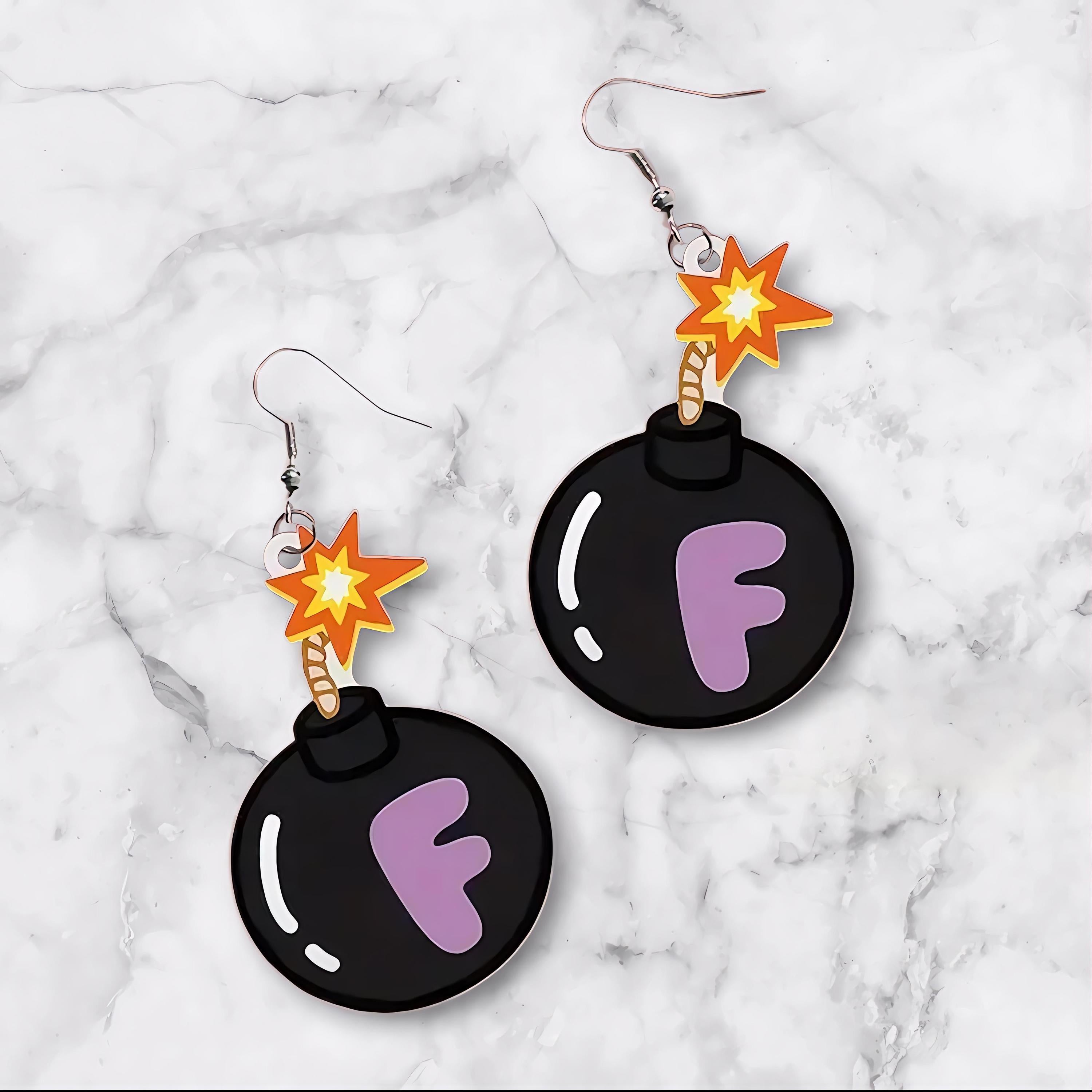 F bomb Earrings: Black Acrylic
