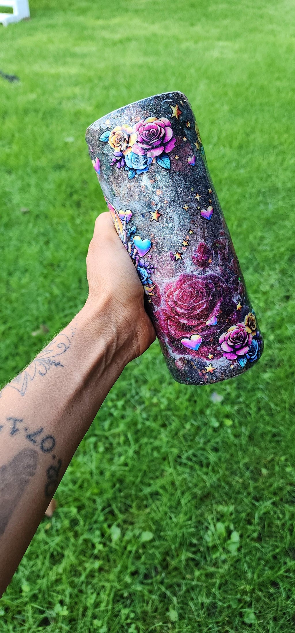 Skull & Rose Epoxy Tumbler: Gothic Floral Coffee Cup - Sarcastic Gift