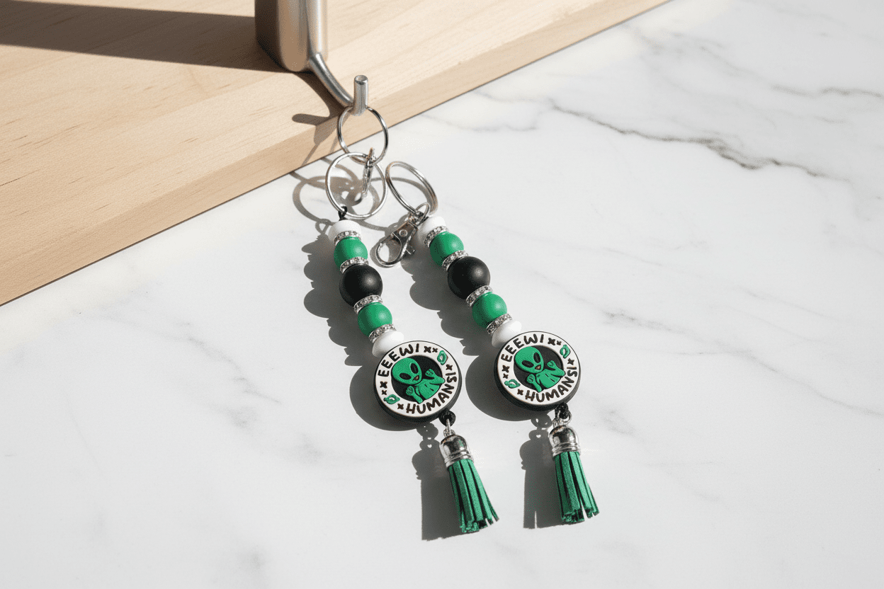 Alien Beaded Keychain: Funny Handmade Space Charm - Hempin Mayhem