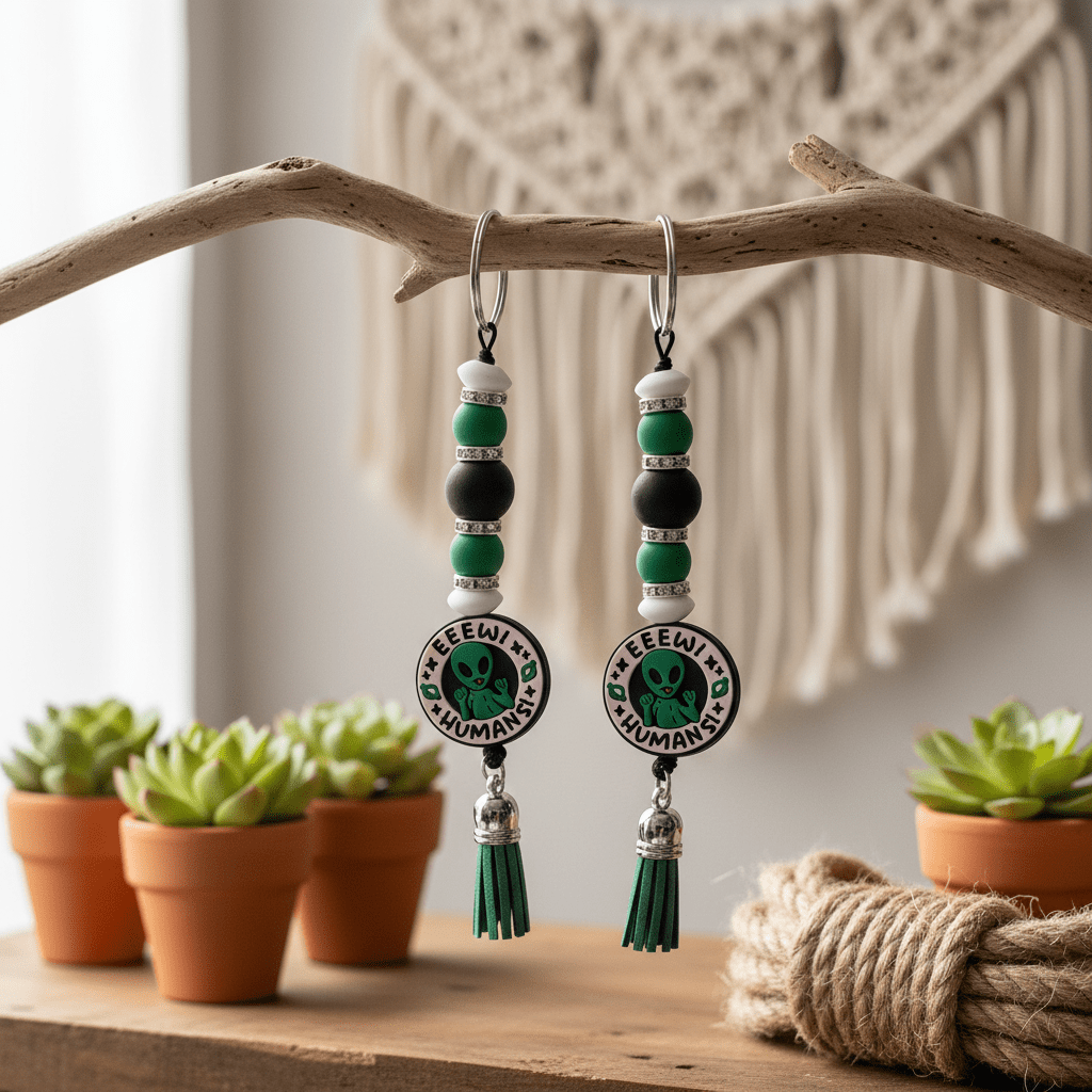 Alien Beaded Keychain: Funny Handmade Space Charm - Hempin Mayhem