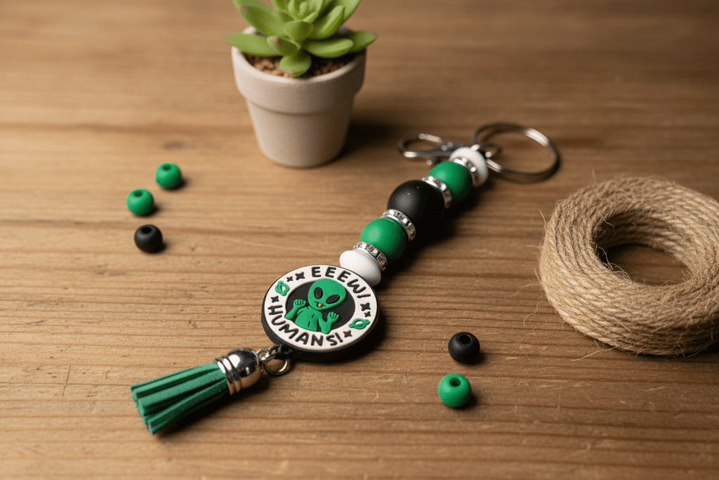 Alien Beaded Keychain: Funny Handmade Space Charm - Hempin Mayhem