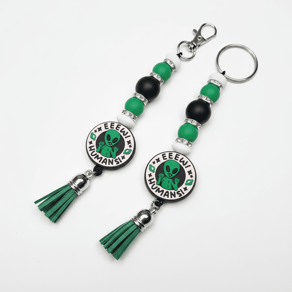 Alien Beaded Keychain: Funny Handmade Space Charm - Hempin Mayhem