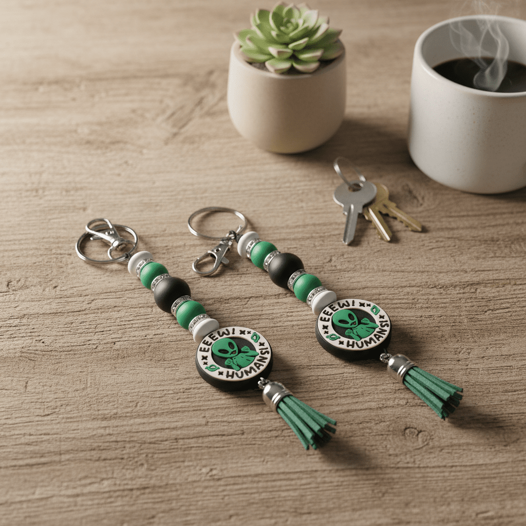 Alien Beaded Keychain: Funny Handmade Space Charm - Hempin Mayhem