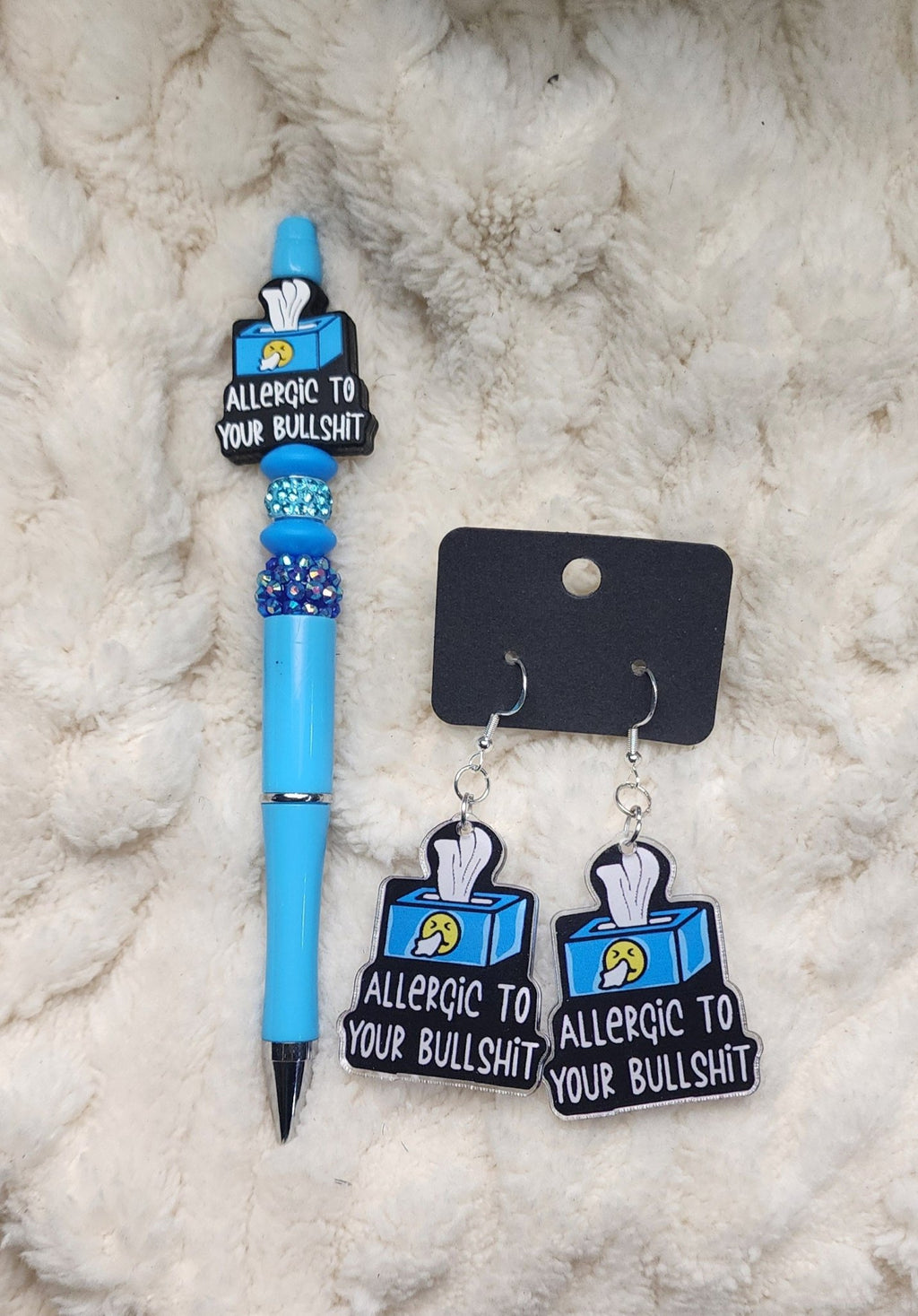 Allergic to Your Bulls*** Sassy Gift Bundle • Earrings, Pen, Keychain & Stickers • Funny Bestie Gift Box - Hempin Mayhem