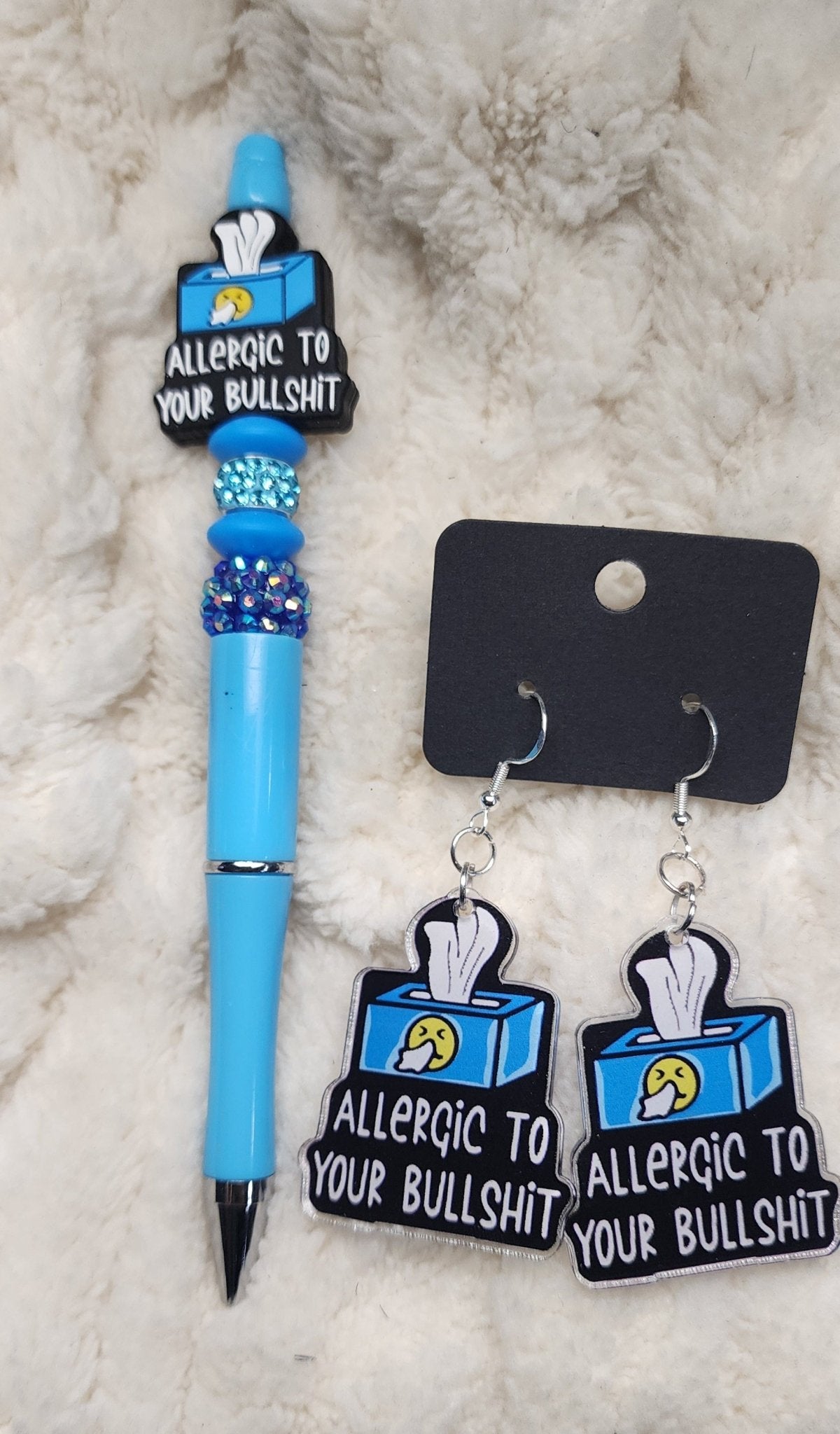 Allergic to Your Bulls*** Sassy Gift Bundle • Earrings, Pen, Keychain & Stickers • Funny Bestie Gift Box - Hempin Mayhem