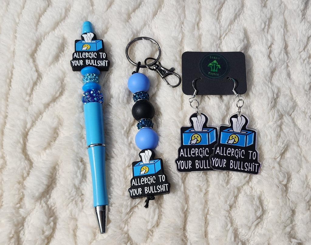 Allergic to Your Bulls*** Sassy Gift Bundle • Earrings, Pen, Keychain & Stickers • Funny Bestie Gift Box - Hempin Mayhem