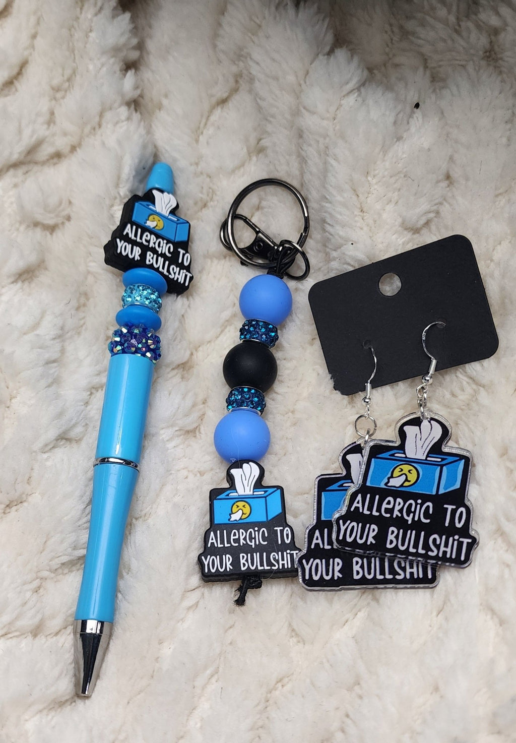 Allergic to Your Bulls*** Sassy Gift Bundle • Earrings, Pen, Keychain & Stickers • Funny Bestie Gift Box - Hempin Mayhem
