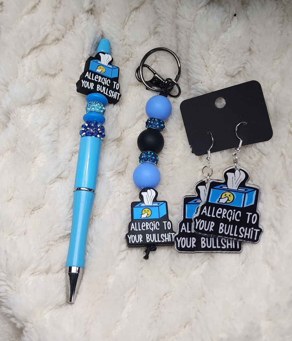 Allergic to Your Bulls*** Sassy Gift Bundle • Earrings, Pen, Keychain & Stickers • Funny Bestie Gift Box - Hempin Mayhem