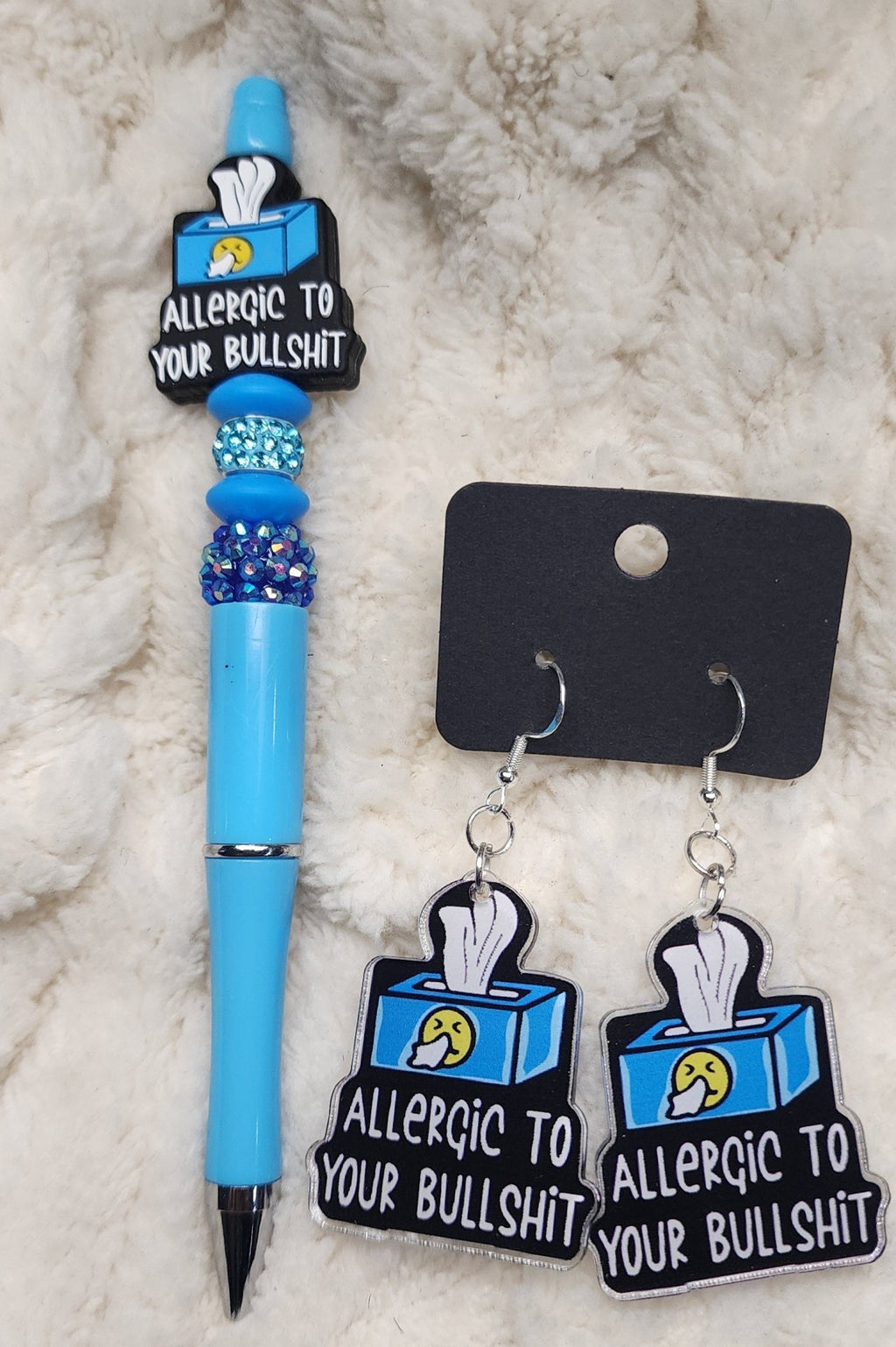 Allergic to Your Bulls*** Sassy Gift Bundle • Earrings, Pen, Keychain & Stickers • Funny Bestie Gift Box - Hempin Mayhem