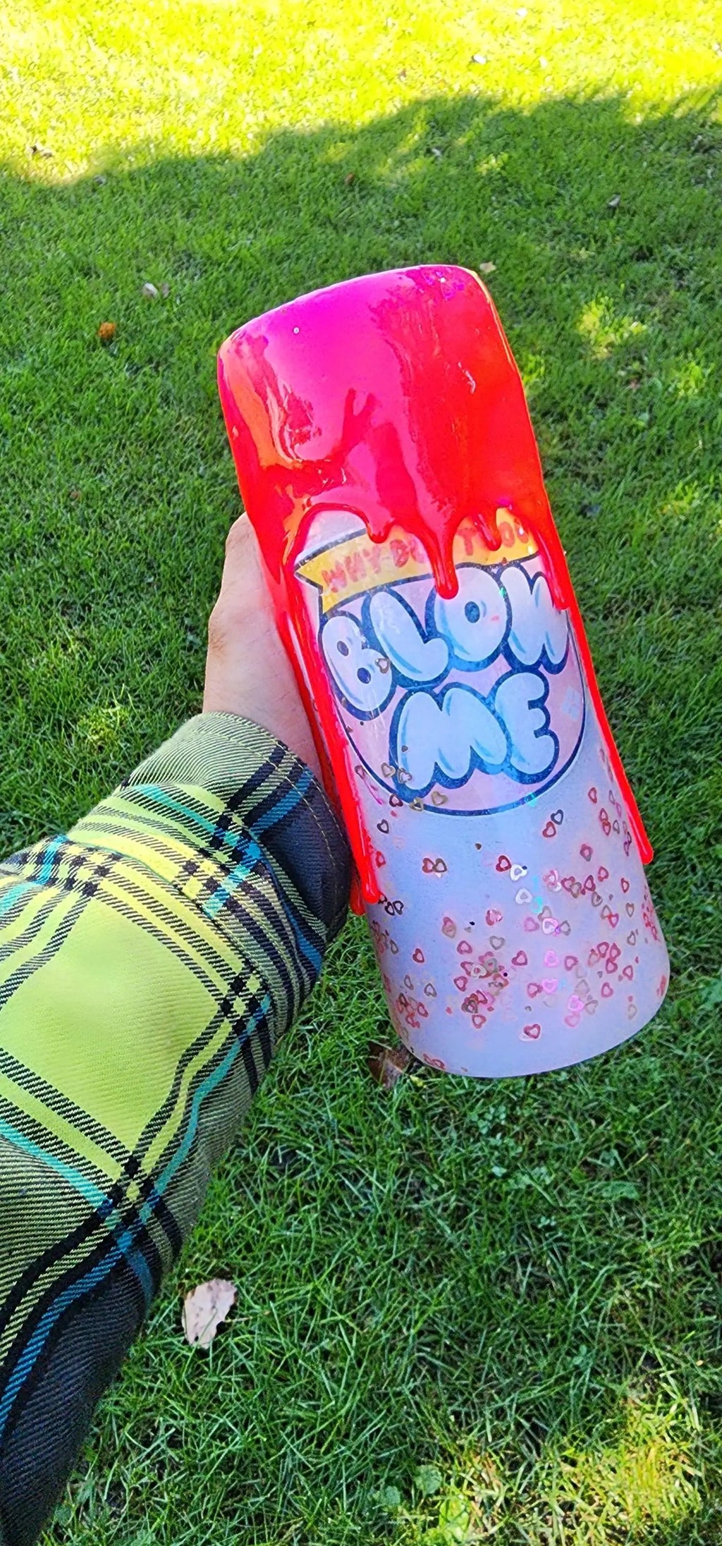 Funny Bubble Gum Wrapper Tumbler: Hot Pink Glitter Drip Epoxy Cup