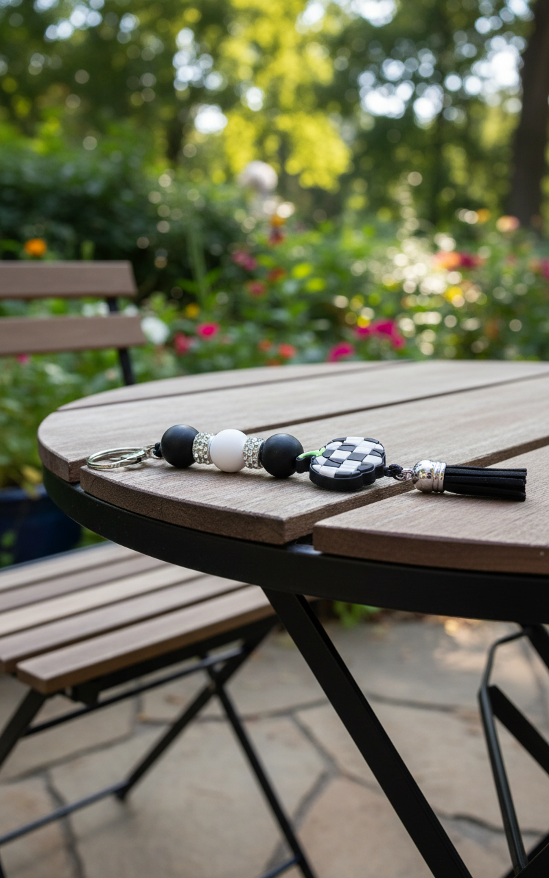 Checkered Pumpkin Keychain: Farmhouse Fall Beaded Key Ring