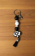 Checkered Pumpkin Keychain: Farmhouse Fall Beaded Key Ring