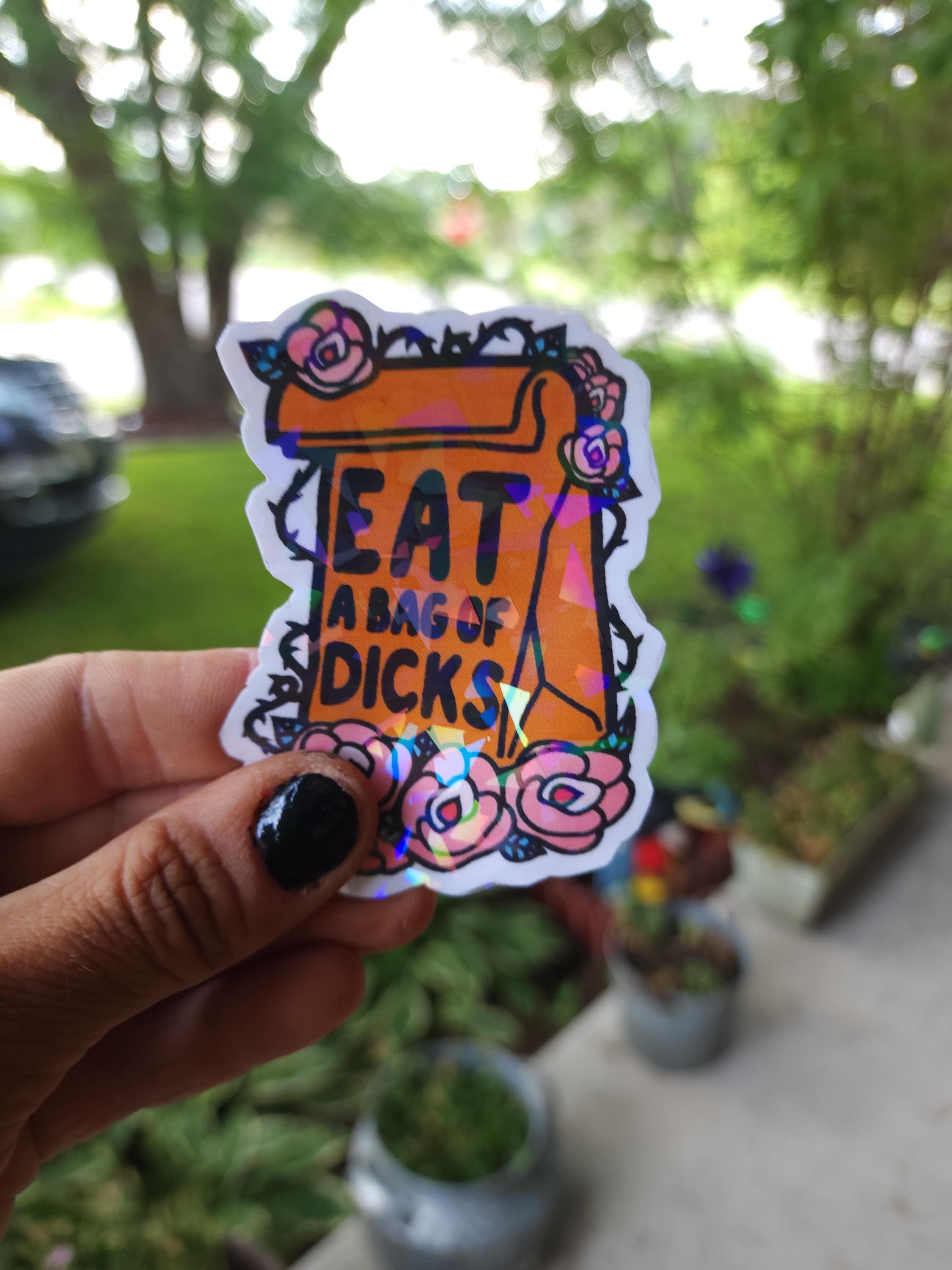 Sarcastic Floral Sticker: "Eat a Bag of Dicks" Vinyl Decal ** Set of 2**
