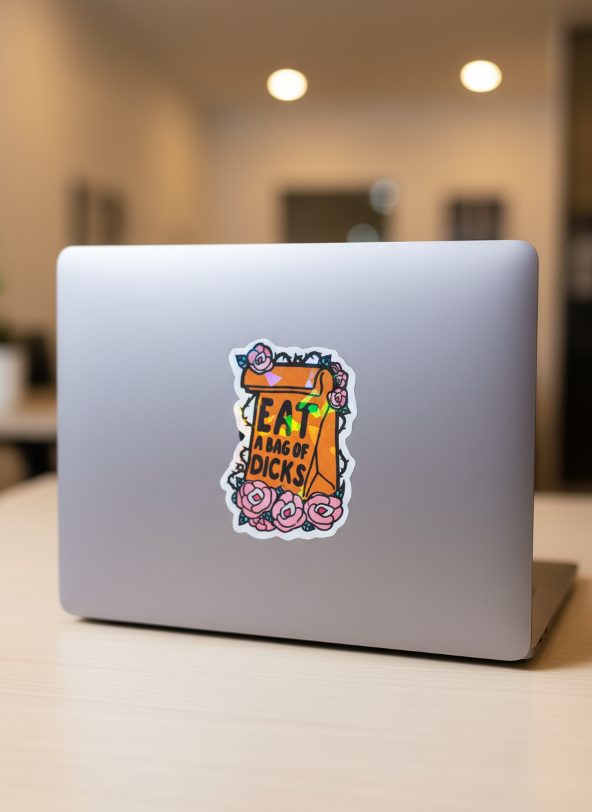 Sarcastic Floral Sticker: "Eat a Bag of Dicks" Vinyl Decal ** Set of 2**