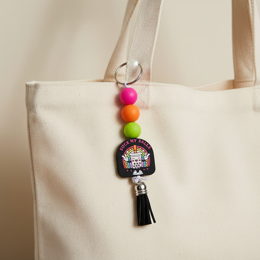 Colorful Beaded Keychain – Bold & Sassy Handmade Bag Charm, Funny Statement Accessory, Quirky Gift for Friends with Humor