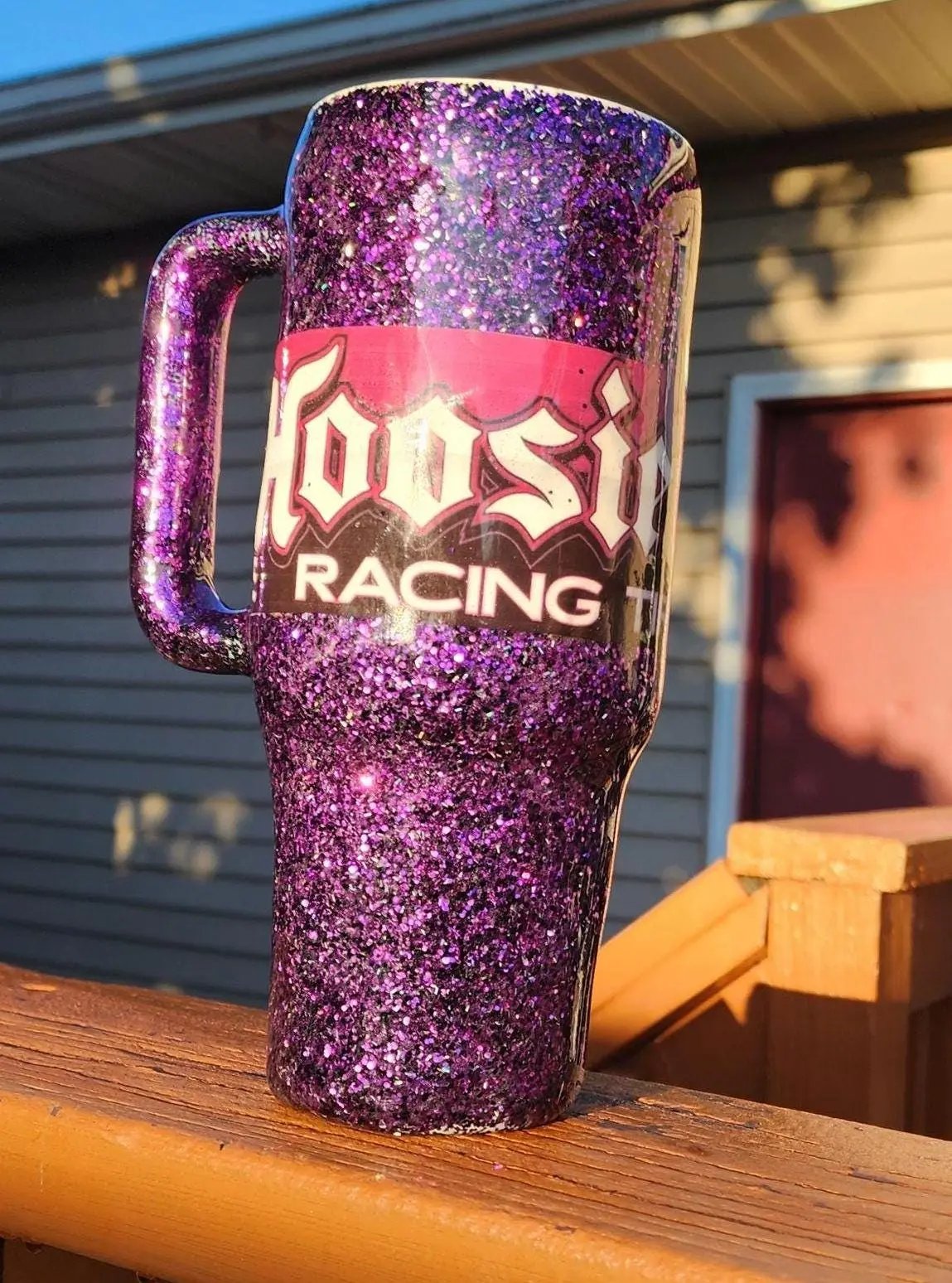 Hoosier Racing Tire Tumbler: Purple Glitter 40oz Drag Racing Cup