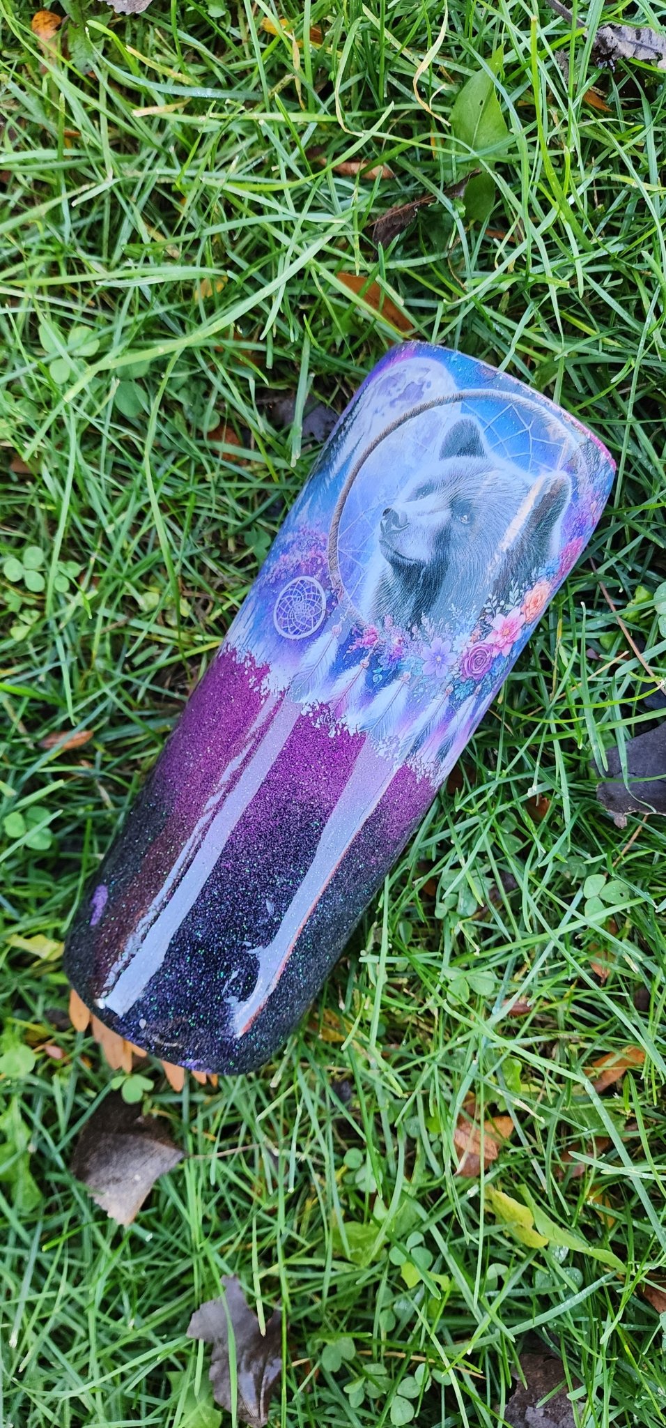 Bear & Eagle Glitter Tumbler: Handmade Epoxy Stainless Steel Cup - Hempin Mayhem