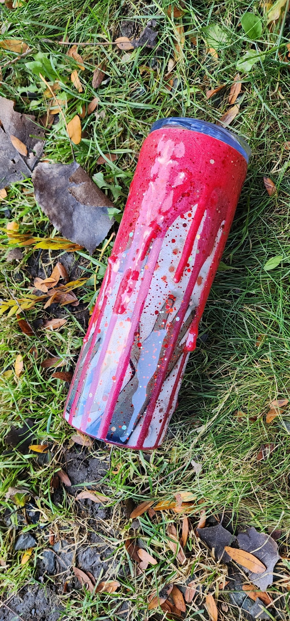 Bloody Handprints Halloween Tumbler: Spooky Glitter Epoxy Stainless Steel Cup - Hempin Mayhem