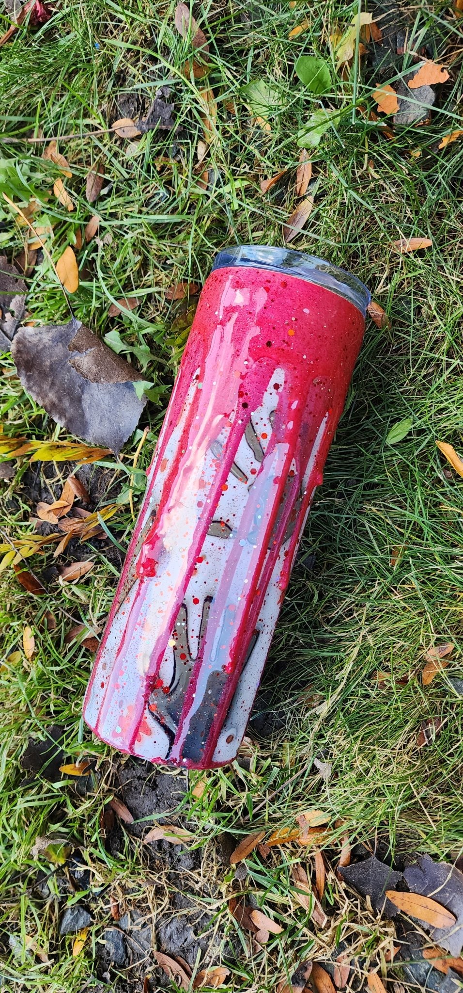 Bloody Handprints Halloween Tumbler: Spooky Glitter Epoxy Stainless Steel Cup - Hempin Mayhem