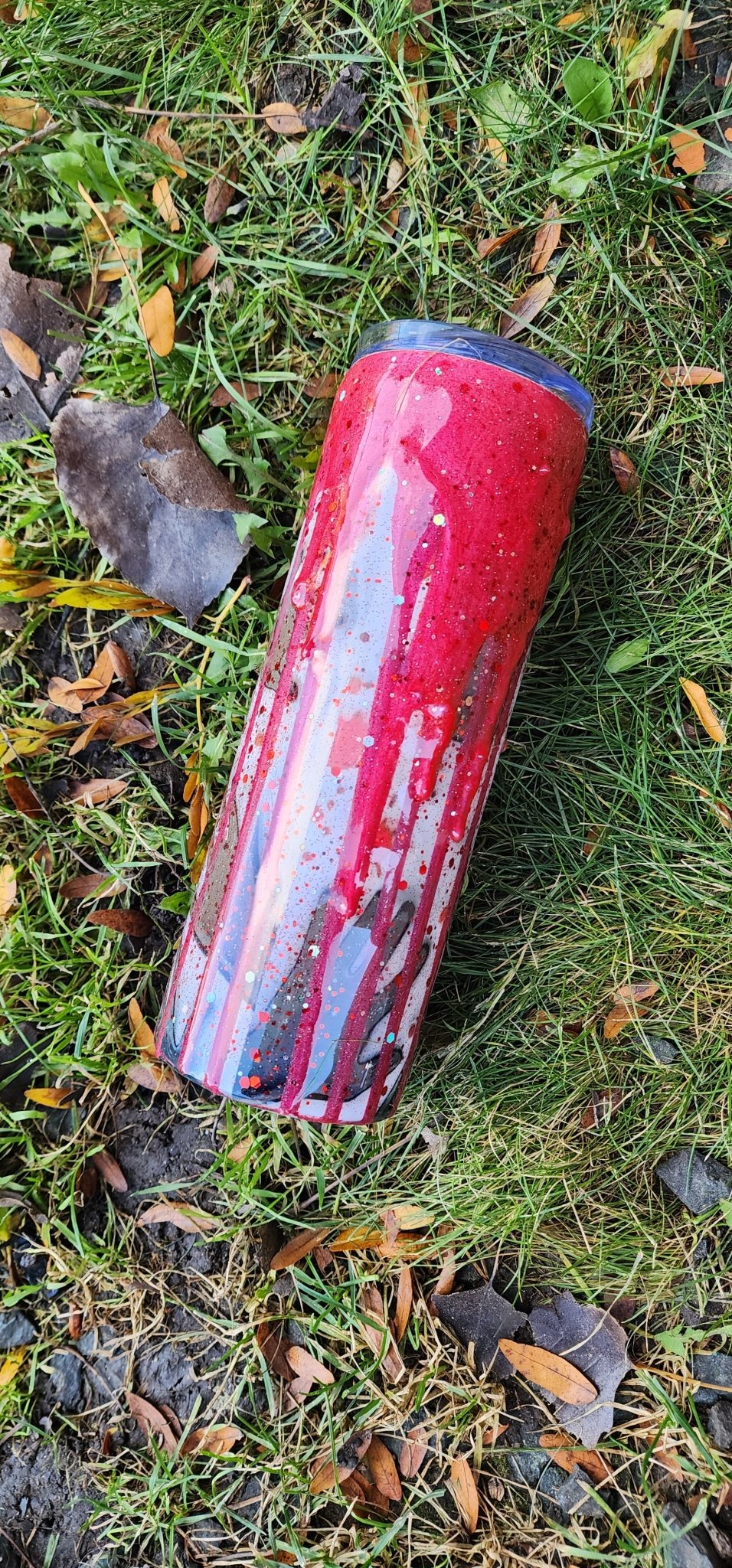 Bloody Handprints Halloween Tumbler: Spooky Glitter Epoxy Stainless Steel Cup - Hempin Mayhem