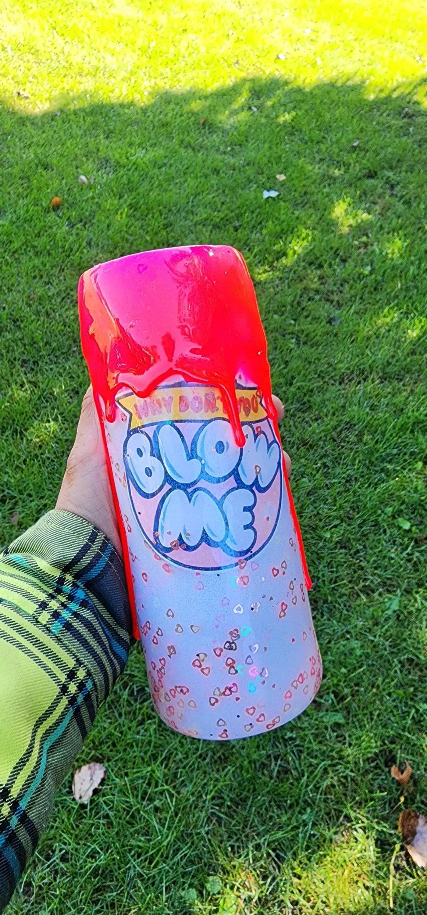 Funny Bubble Gum Wrapper Tumbler: Hot Pink Glitter Drip Epoxy Cup