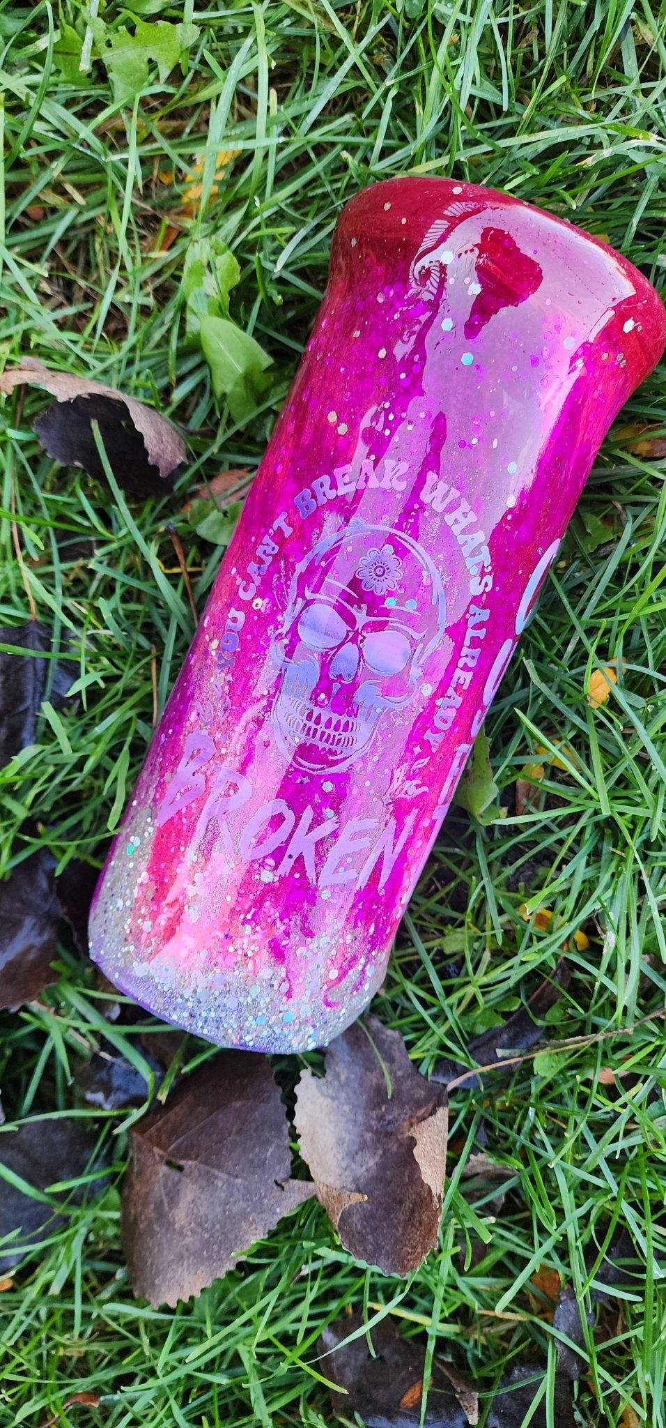 Calm Your F*cking Tits | Pink Epoxy Swirl Tumbler | 20oz Stainless Steel Glitter Cup | You Can't Break What's Already Broken - Hempin Mayhem