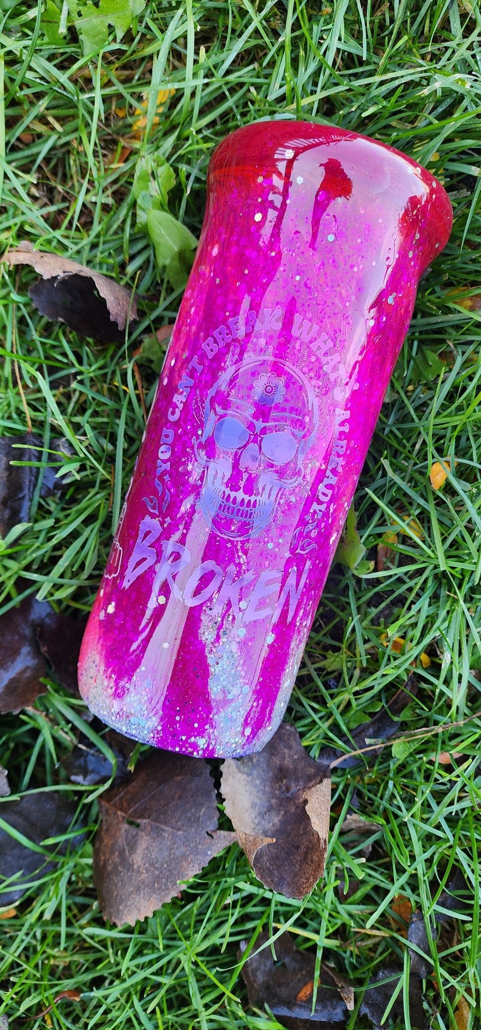 Calm Your F*cking Tits | Pink Epoxy Swirl Tumbler | 20oz Stainless Steel Glitter Cup | You Can't Break What's Already Broken - Hempin Mayhem