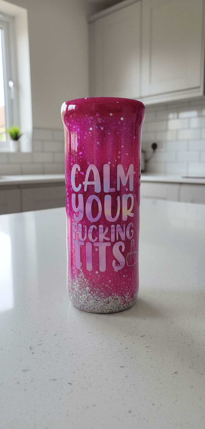 Calm Your F*cking Tits | Pink Epoxy Swirl Tumbler | 20oz Stainless Steel Glitter Cup | You Can't Break What's Already Broken - Hempin Mayhem