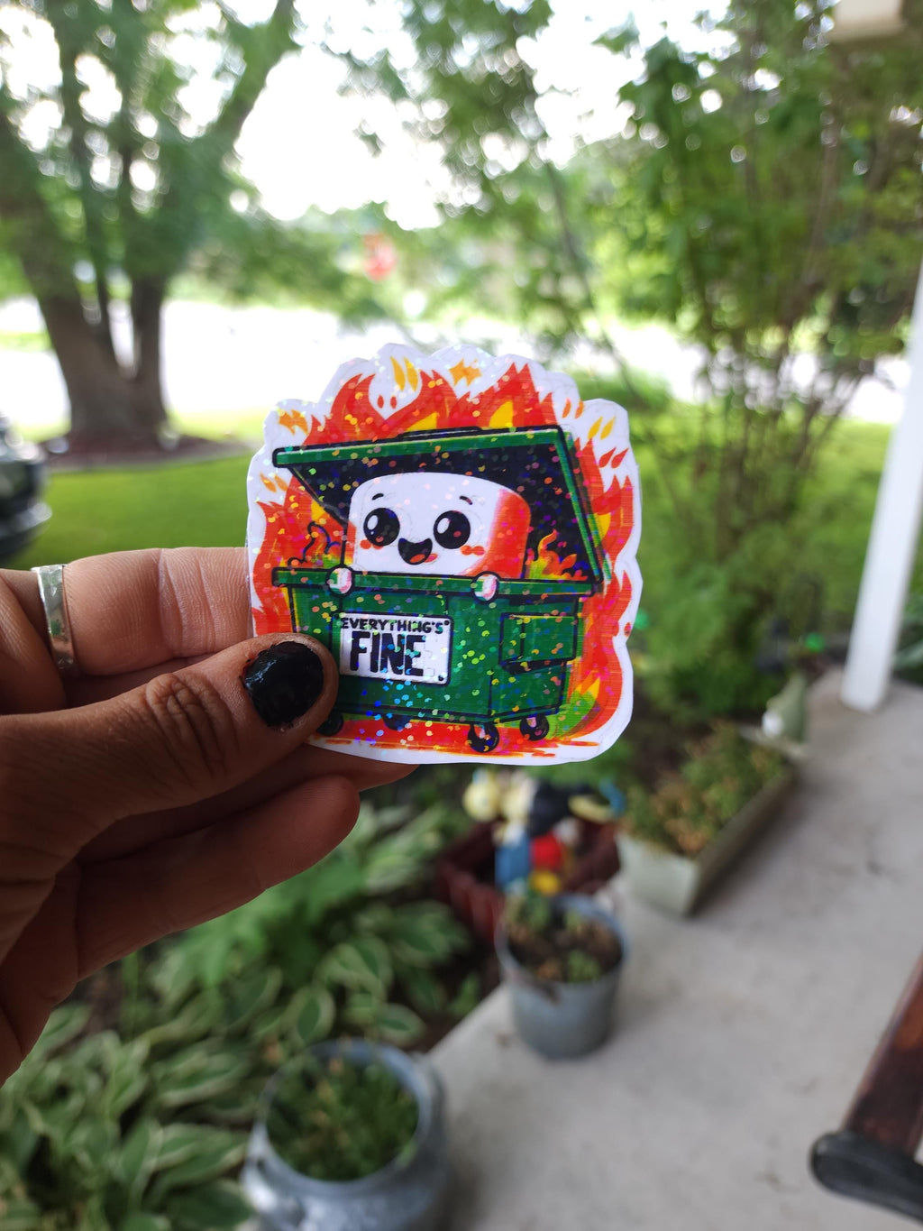 Everything Is Fine Dumpster Fire Sticker - Funny Sarcastic Humor