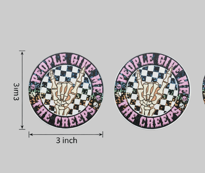 Checkered Skull Hand “People Give Me The Creeps” Vinyl Sticker | Spooky Cute | Introvert Energy | Waterproof - Hempin Mayhem