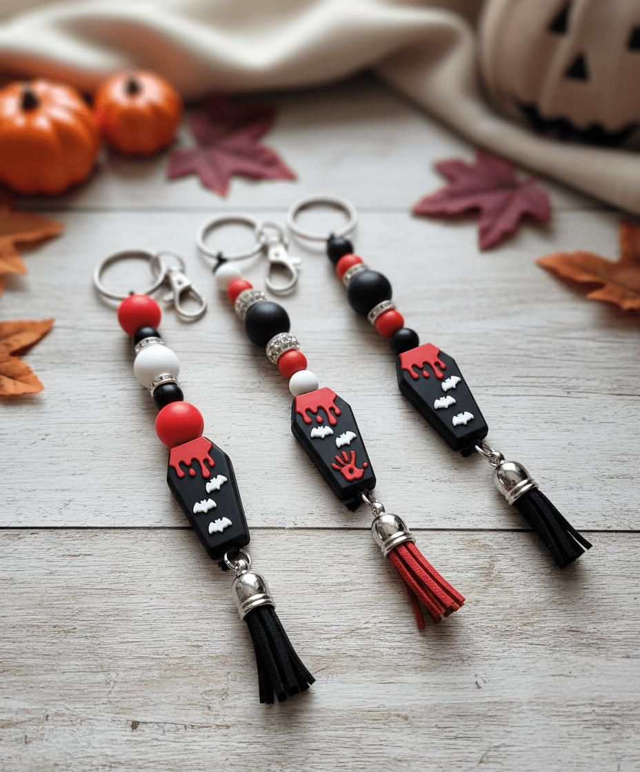 Coffin Cutie Keychain – Spooky Gothic Beaded Charm for Keys, Bags & Halloween Vibes - Hempin Mayhem