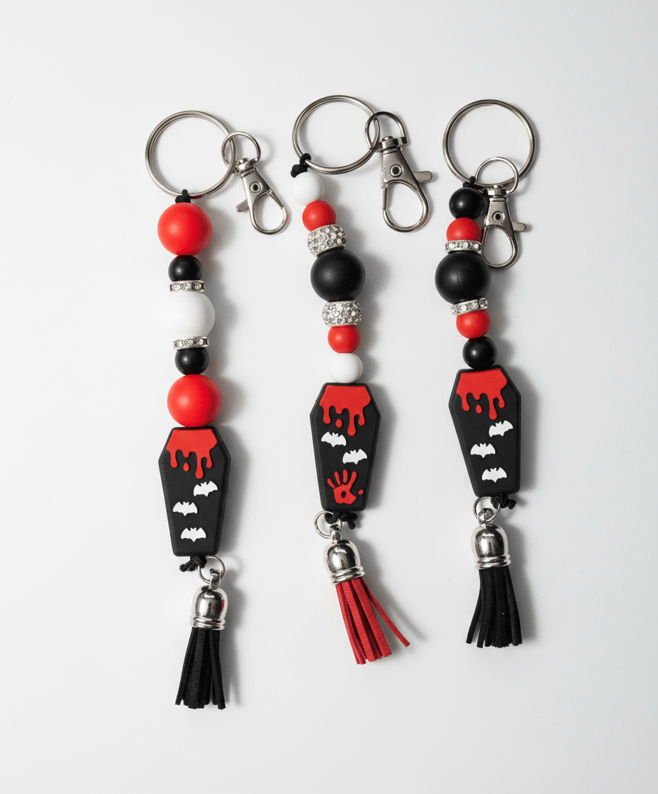 Coffin Cutie Keychain – Spooky Gothic Beaded Charm for Keys, Bags & Halloween Vibes - Hempin Mayhem