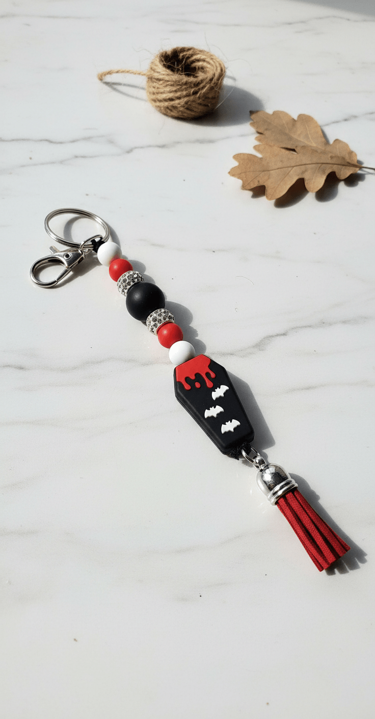 Coffin Cutie Keychain – Spooky Gothic Beaded Charm for Keys, Bags & Halloween Vibes - Hempin Mayhem