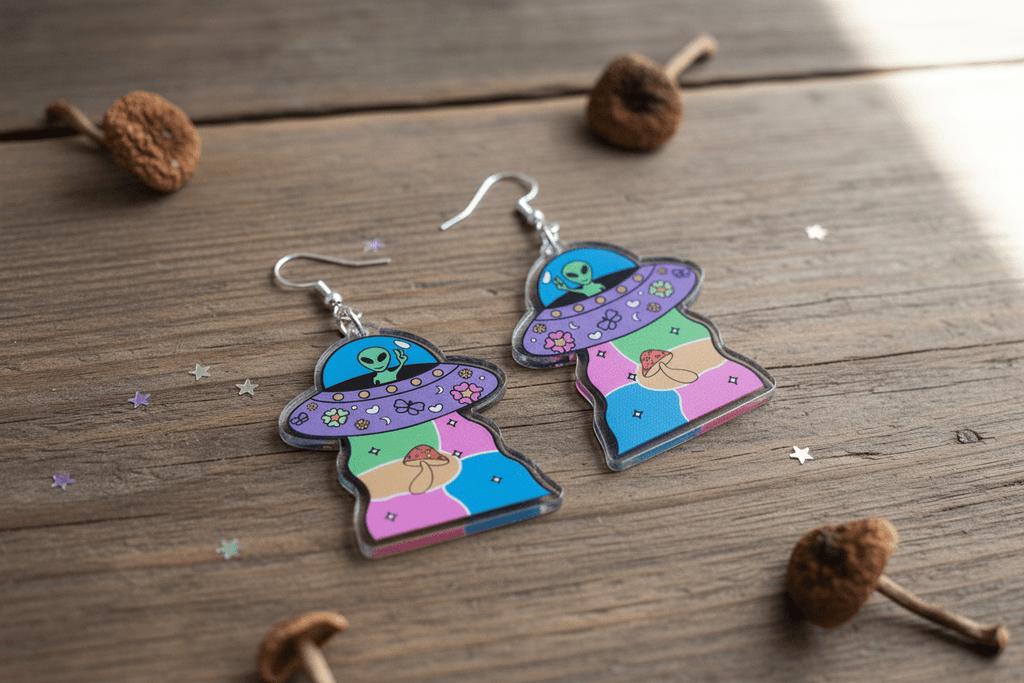 Colorful Alien Spaceship Dangle Earrings – Blast Off in Style! - Hempin Mayhem