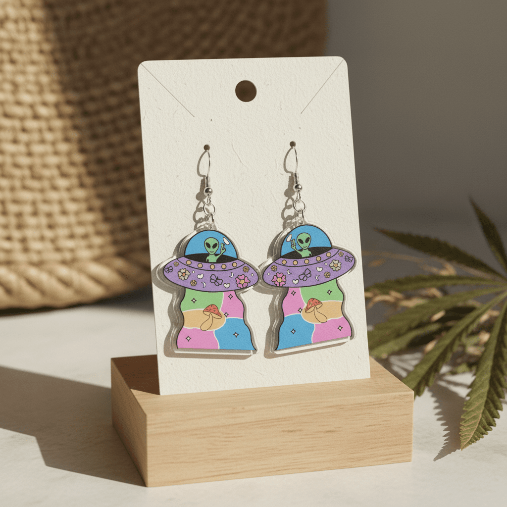 Colorful Alien Spaceship Dangle Earrings – Blast Off in Style! - Hempin Mayhem